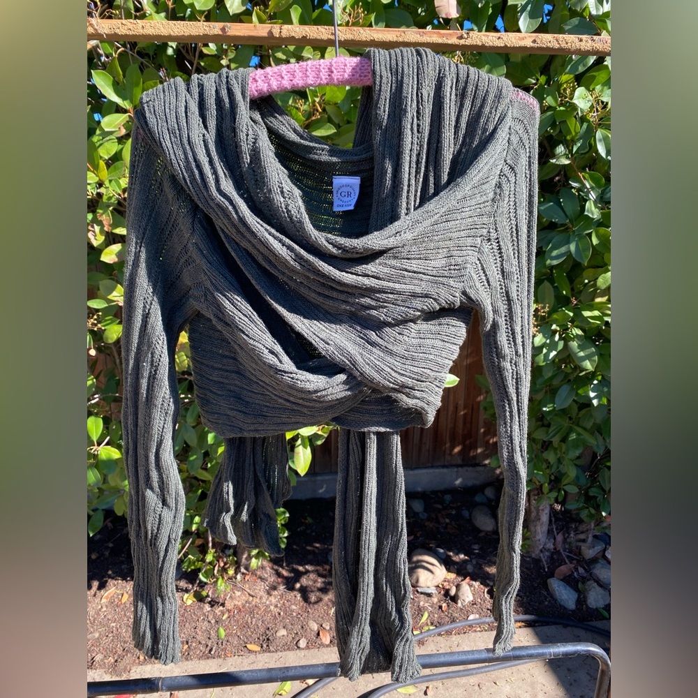 Gregory Olive Green Draped Open Cardigan Sweater